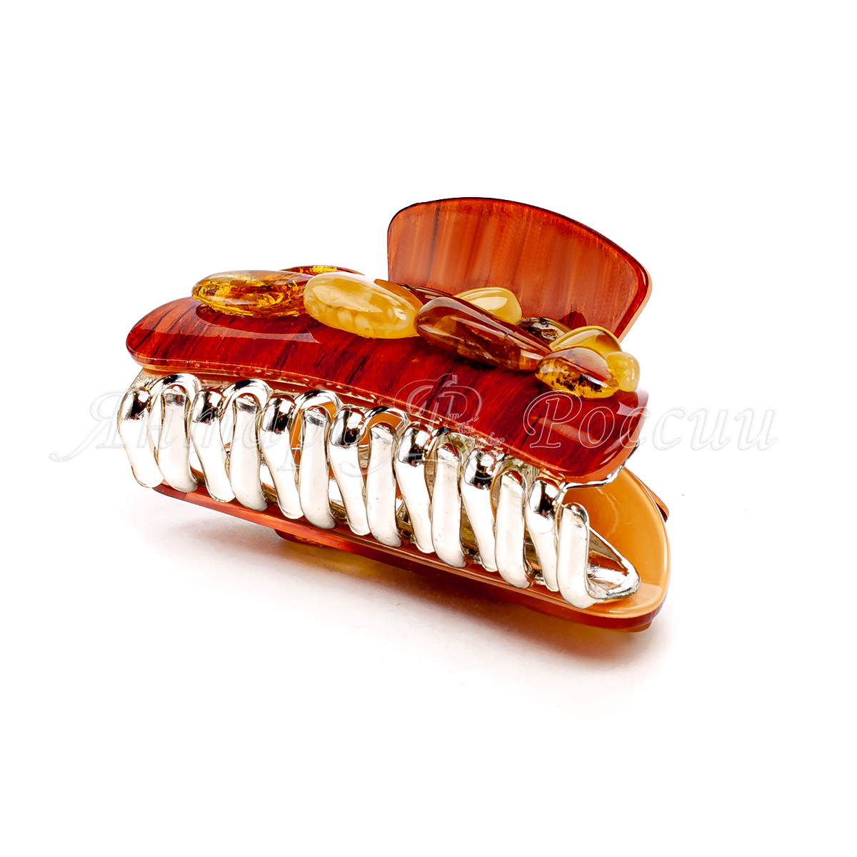 Заколка - краб с янтарем